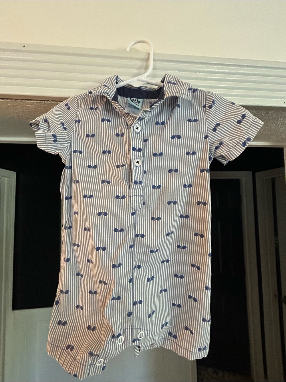 Striped Blue Sunglasses Print Baby Romper by Little